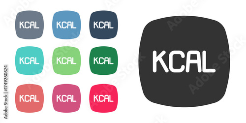 Black Kcal icon isolated on isolated on white background. Health food. Set icons colorful. Vector