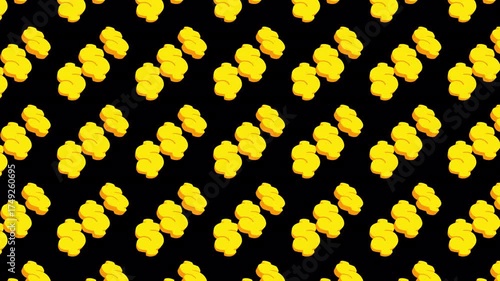 Seamless pattern of bright yellow dollar signs arranged diagonally on a solid black background, creating a bold, modern financial or economic themed design.