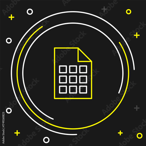 Line Lottery ticket icon isolated on black background. Bingo, lotto, cash prizes. Financial success, prosperity, victory, winnings luck. Colorful outline concept. Vector