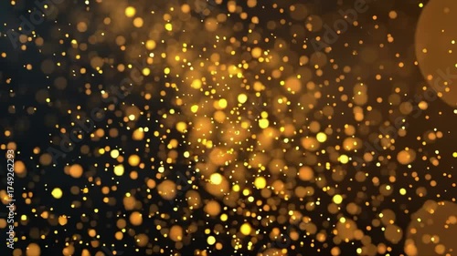 Dynamic abstract bokeh sparkles with golden dust in motion, creating a festive and magical looping effect.