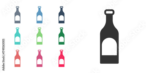 Black Bottle of wine icon isolated on white background. Set icons colorful. Vector