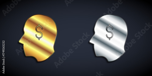 Gold and silver Lucky player icon isolated on black background. Long shadow style. Vector