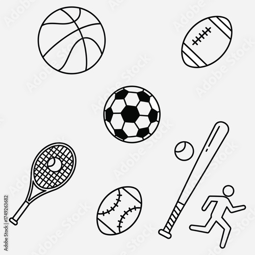 Collection of various sport balls and equipment, symbolizing activity and athletic pursuits