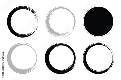 Six overlapping abstract brush stroke circles vector illustration graphic elements scalable eps silhouette