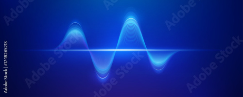 Blue luminous digital sound or scientific wave on dark background