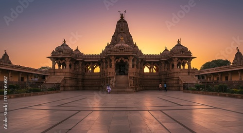 A breathtaking wide-angle photograph of Ram Mandir captured during golden hour