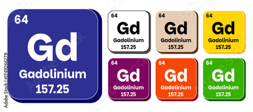 Gd, Gadolinium element vector icon set, periodic table element. Vector illustration EPS 10 File. Isolated on white background.