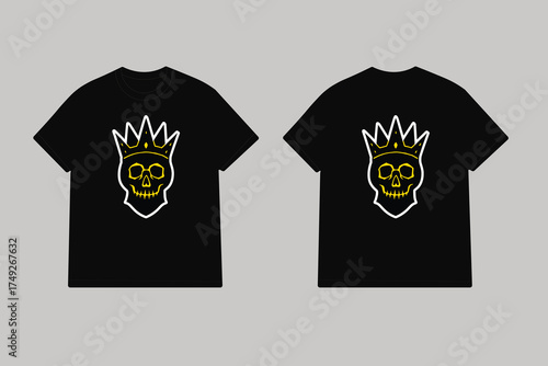 Black tshirts with yellow skull crown graphic design