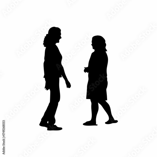 Therapist smiling patient walking independently silhouette isolated on white background