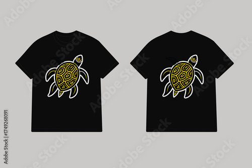 Black tshirts with yellow tribal sea turtle black t shirt