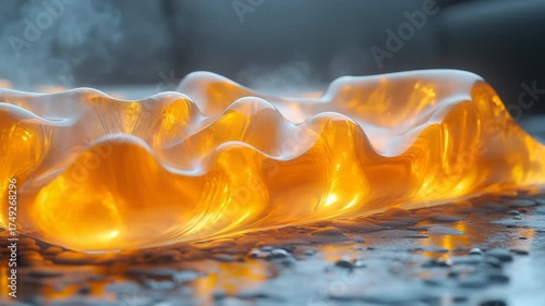 Abstract Macro View of Glowing Molten Substance Cooling Down.