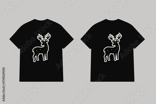 Deer linocut galaxy antlers black shirt stars