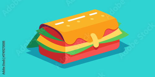 Colorful reusable lunch wrapper with sandwich design and vibrant colors  