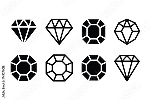 Eight minimalist black and white diamond icons vector set scalable eps graphic design elements silhouette