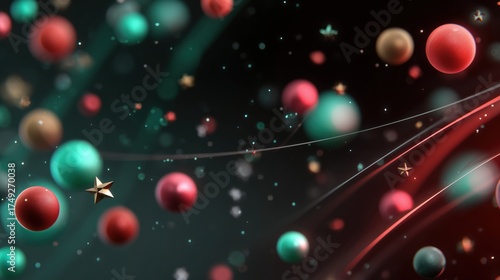 Festive ornaments background — red, green & gold for Christmas cards, invitations and presentation backgrounds