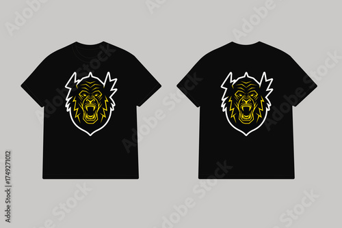 Fierce gorilla head with lightning patterns roaring