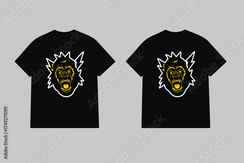 Fierce gorilla head linocut design thunder lightning