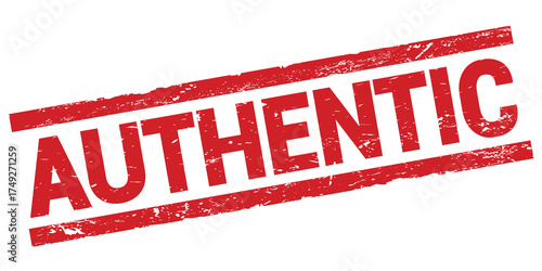 AUTHENTIC text on red rectangle stamp sign.