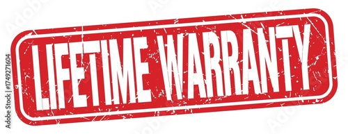 LIFETIME WARRANTY text written on red stamp sign.