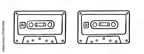 Hand-Drawn Cassette Tapes. Black and White Retro Music Media.