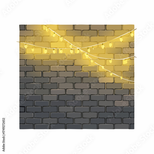 A low-key shot of a brick wall subtly illuminated by a few strands of warm, distant yellow string lights.