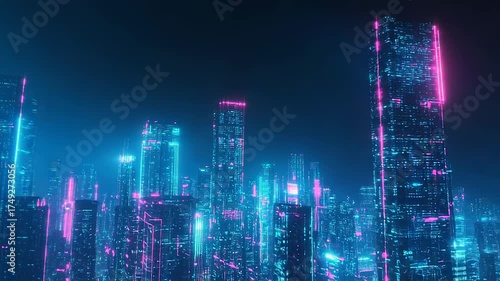 Wallpaper Mural Futuristic cityscape at night with neon cyber glow Torontodigital.ca