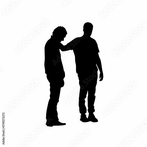 Silhouette of a worker comforting someone during relapse talk isolated on white background