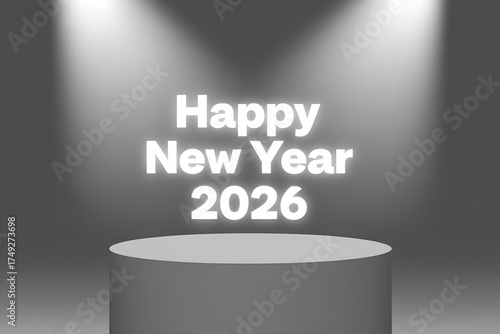 Happy new year 2026 neon sign with spotlights