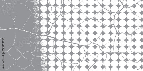 Abstract cracked wall background with halftone dots gray and grunge texture for graphic design vector illustration