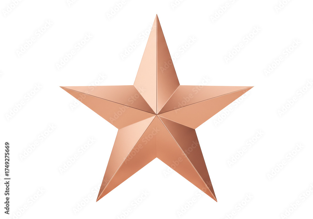Obraz premium Copper five-pointed star isolated on transparent background, metallic star shape for decoration and design element