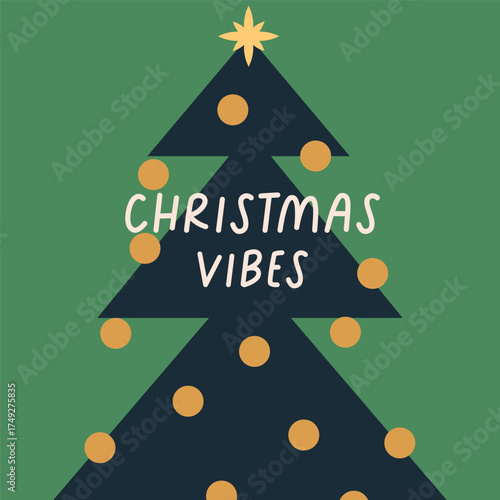 Merry Christmas, square post card. New Year postcard design with festive wint...