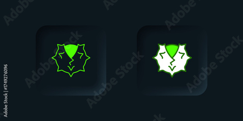 Green Chestnut icon isolated on black background. Barbed and strong chestnut. Black square button. Vector
