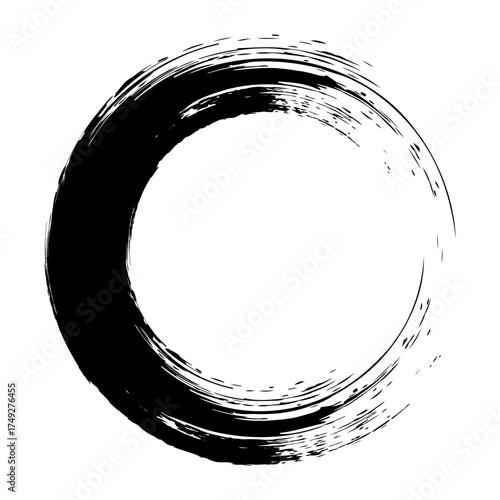 Black enso zen circle on white background.  Vector illustration.