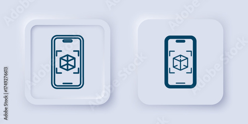 Filled and outline 3d modeling icon isolated on grey background. Augmented reality or virtual reality. Square button. Vector