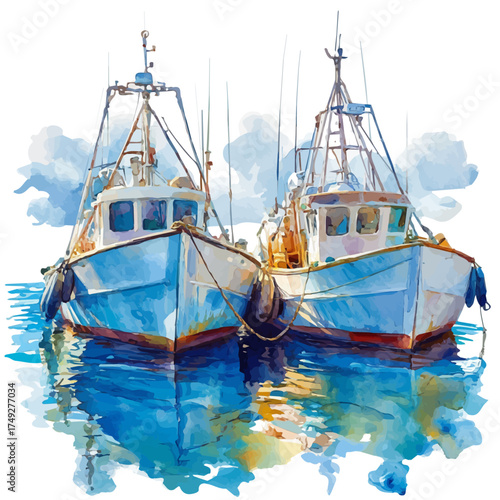 Harbor, watercolor drawing vector, isolated on a white background.