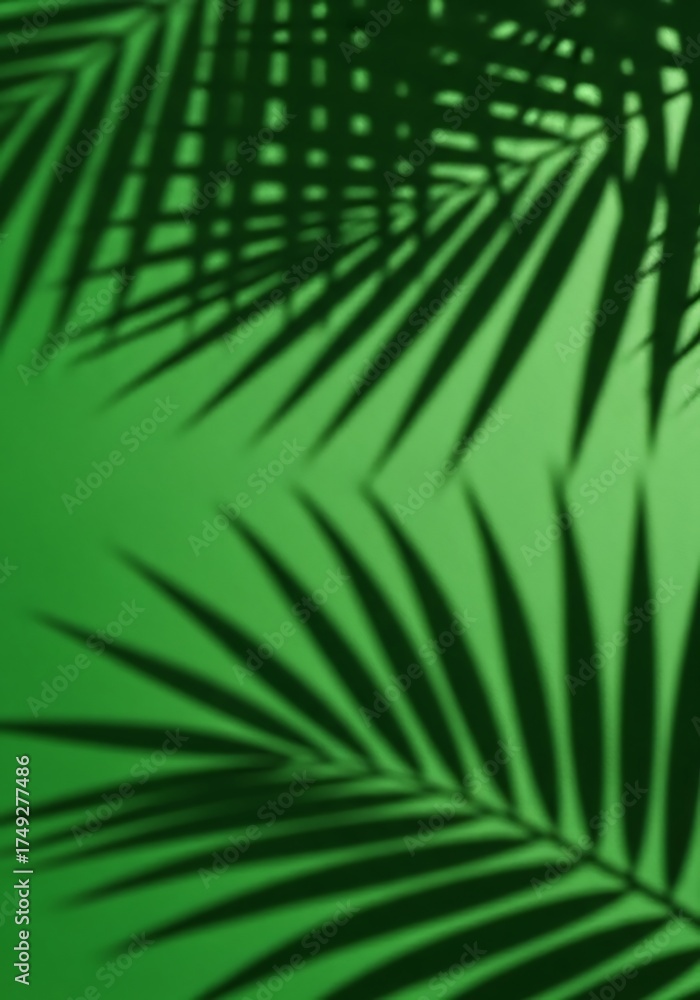 Obraz premium Tropical Green - Palm Leaf Shadows on Vibrant Background.