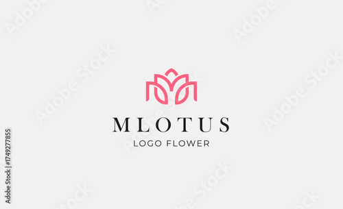 Logo Abstract Lotus or Tulip Flower With Letter M. Nature, Feminine and Beauty Colourful Creative Template. Modern and Minimalist Concept