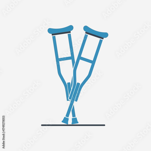 Vector graphic of two crossed medical crutches, representing essential support and mobility aid for individuals recovering from injuries or physical challenges during rehabilitation