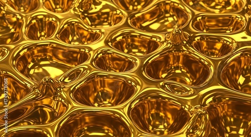 Liquid gold surface with honeycomb structure and reflective texture
