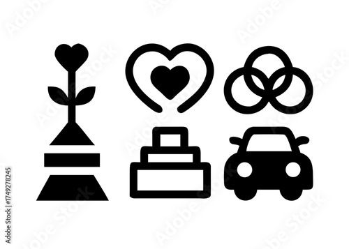 Wedding icons representing love and commitment