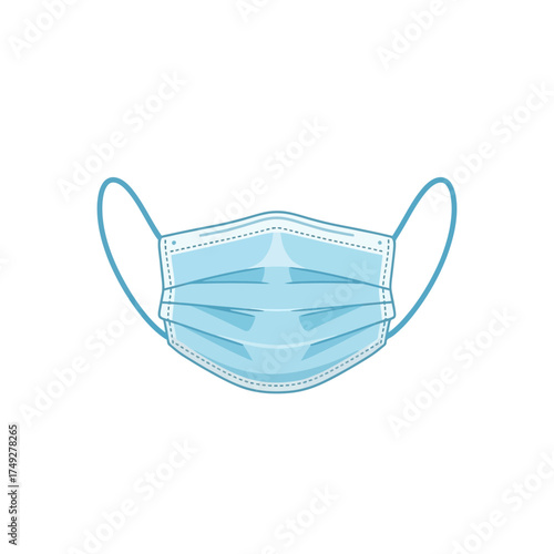 Vector graphic of a light blue disposable medical face mask, an essential item for respiratory protection and health safety during viral outbreaks and everyday public use