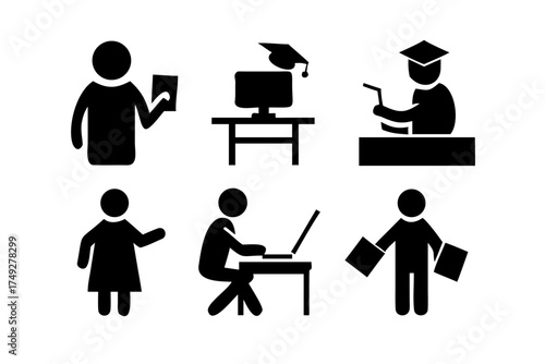 Stick figures representing online education and learning