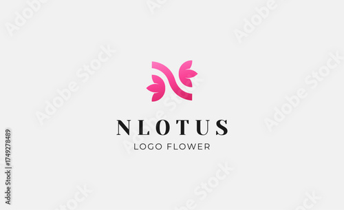 Logo Abstract Lotus or Tulip Flower With Letter N. Nature, Feminine and Beauty Colourful Creative Template. Modern and Minimalist Concept