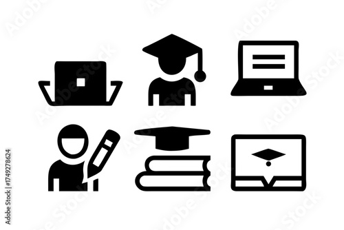 Online education and graduation icons with laptop