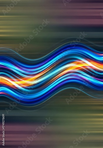 Luminous Wavy Lines of Colorful Energy Radiating Against Dark Gradient
