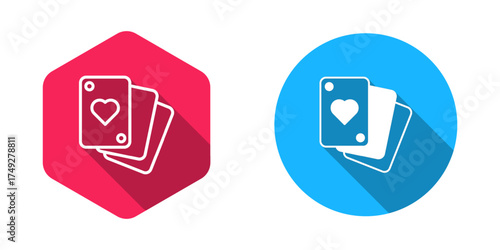Filled and outline Playing cards icon isolated with long shadow background. Casino gambling. Vector
