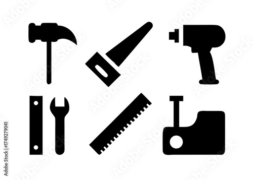 Construction tools in glyph style illustration