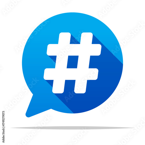 Hashtag on round speech bubble vector isolated illustration