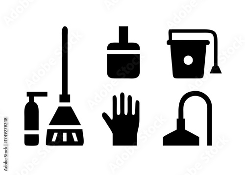 Cleaning supplies icons for household chores