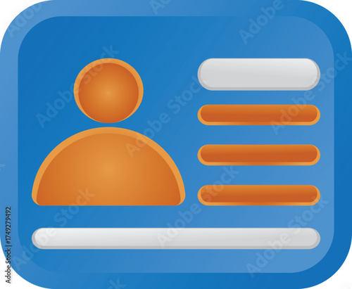 Simple blue id card icon with person silhouette and text fields for identification and access